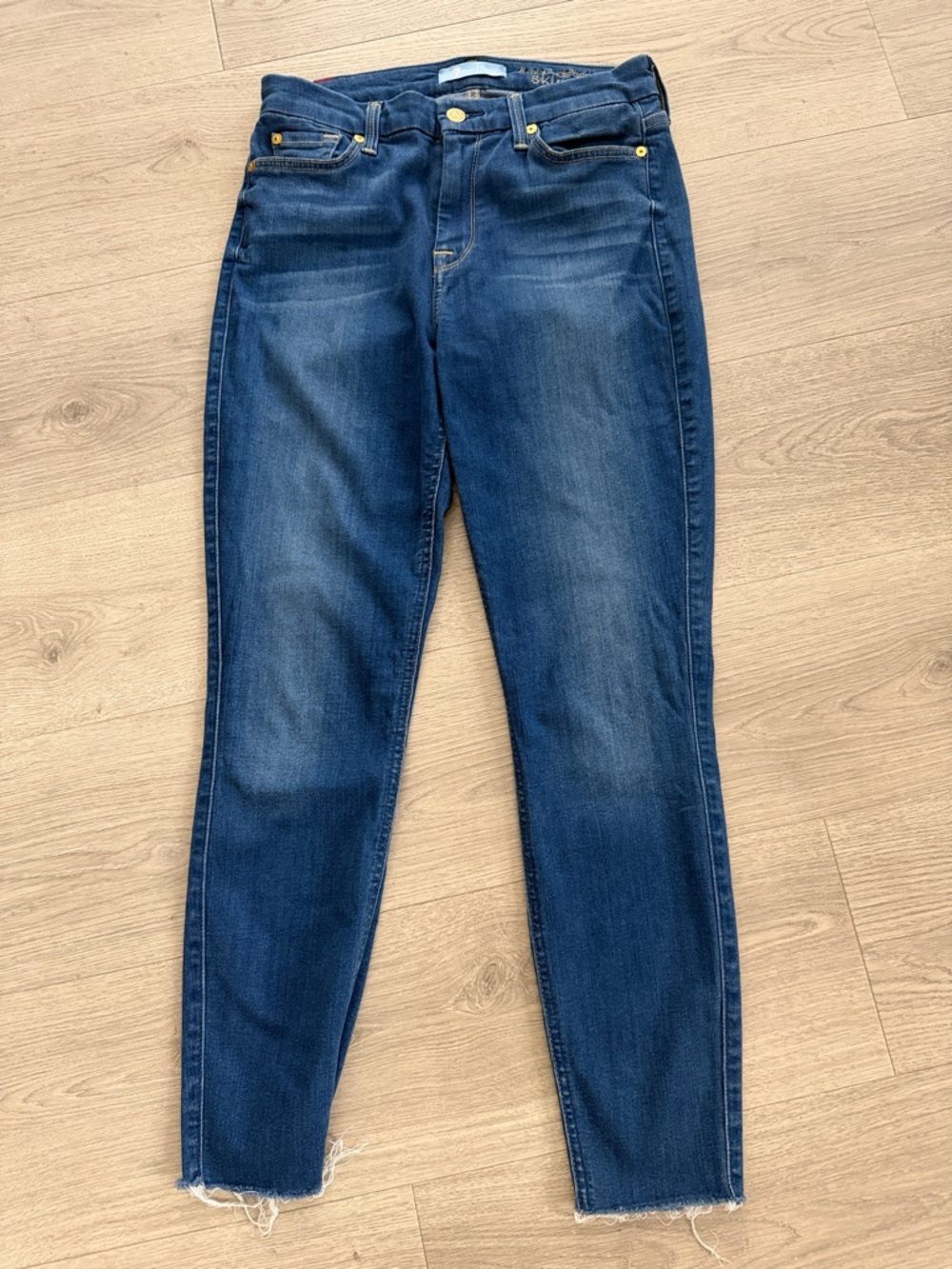 7 For All Mankind b(air) High Waist Ankle Skinny Jeans in Dark Blue Denim